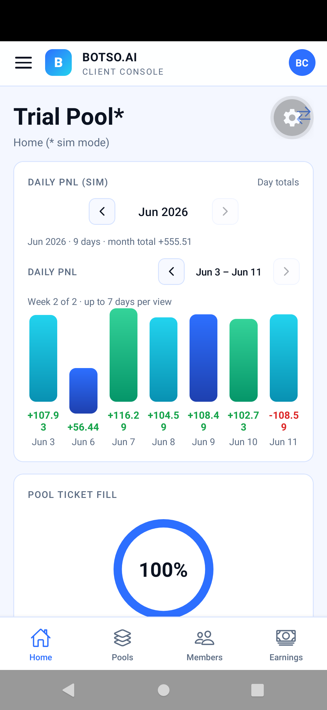 Botso app Home screen — light theme