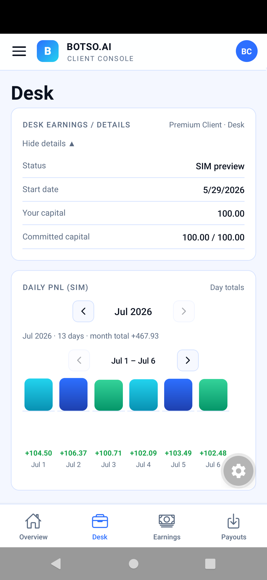 PaulieMarket Desk app Desk screen &mdash; light theme